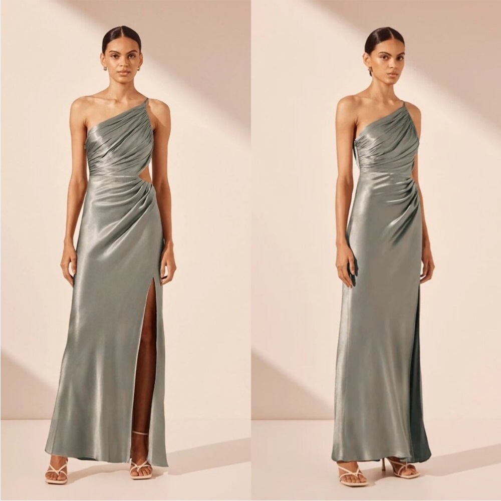 Shona Joy La Lune Asymmetrical Gathered Maxi Dress in Sage